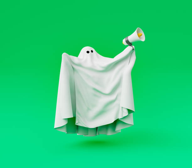 istock funny ghost with a megaphone in his hand 1645988390