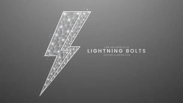 Vector illustration of Lightning bolts of energy, danger, and power. Gray line thunder, Modern digital low polygon style