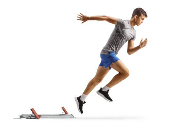 istock Full length profile shot of a fit guy at running start blocks 1646020583