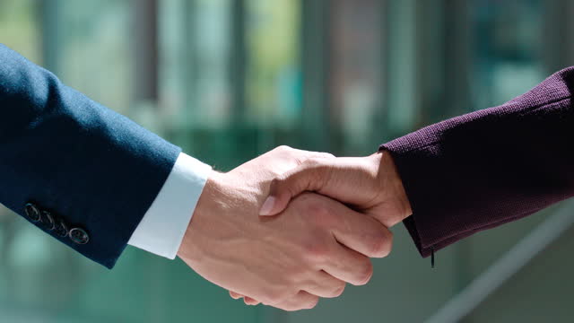 Business people, support and shaking hands for welcome, success and collaboration for hiring. Closeup, teamwork and handshake for deal, trust and b2b meeting for HR, recruitment and praise for reward