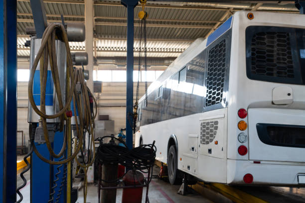 Bus repair in car service.
