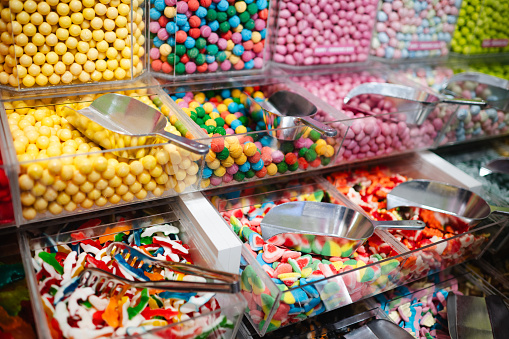 Colorful candies in a candy shop