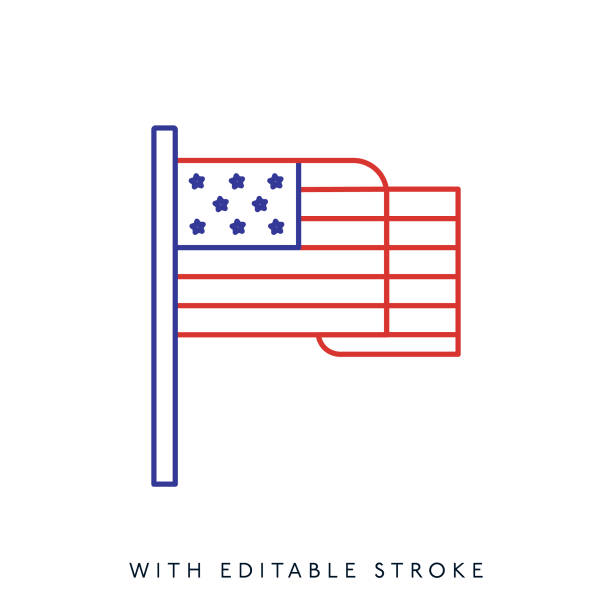 illustrations, cliparts, dessins animés et icônes de icône de ligne de drapeau américain, contour modifiable - interface icons politics american flag voting