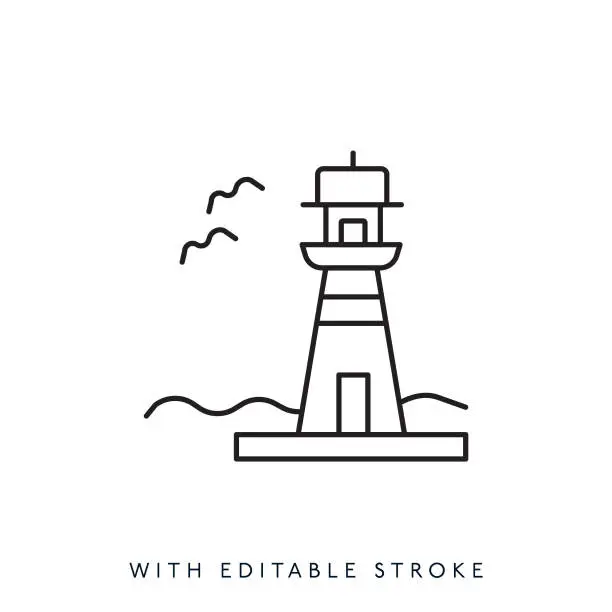 Vector illustration of Lighthouse line icon, editable stroke