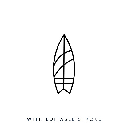 Surfboard thin line icon, editable stroke