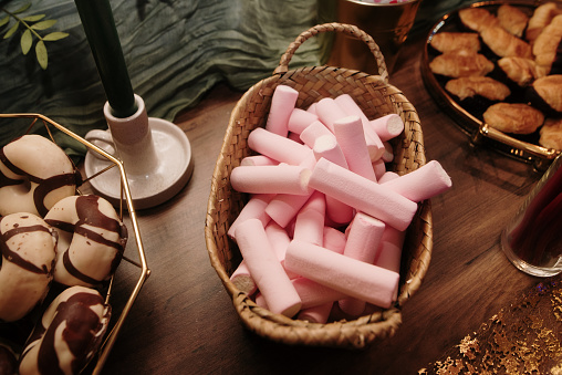Candy marshmallows in a basket