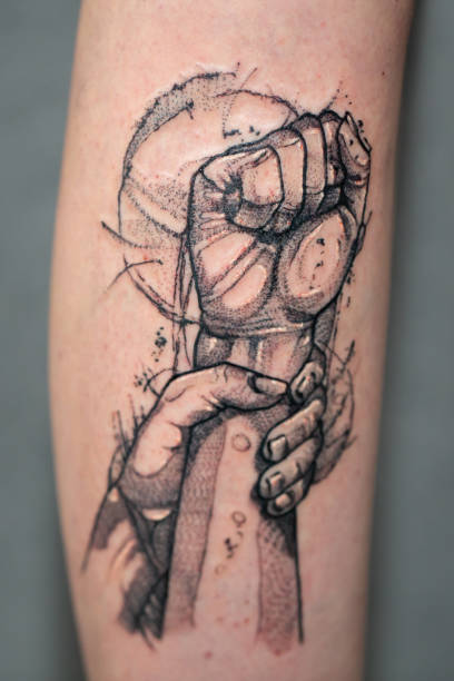 istock Tattoo drawing on the leg close up. 1646074593