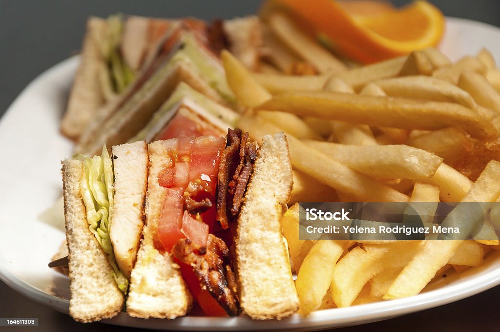 Assorted Sandwich Assorted small sandwiches of pork steak and bacon with french fries American Culture Stock Photo