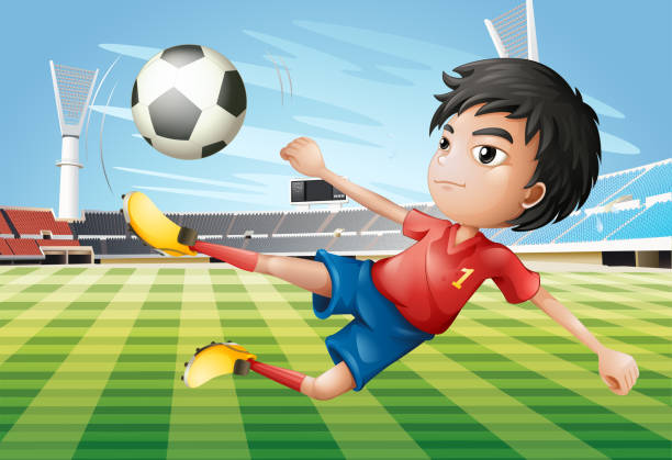 ilustrações de stock, clip art, desenhos animados e ícones de menino jogando futebol - soccer stadium fotografia de stock