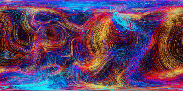 Lots of bright shining dots and particles are forming volatile pattern from a lines and a strokes. Abstract background, three dimensional digitally generated picture
