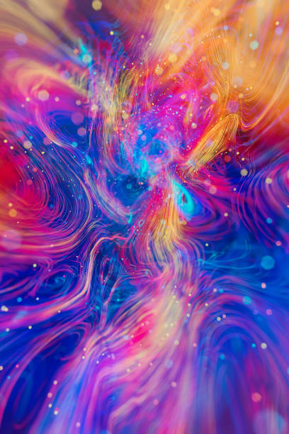 Futuristic Abctract Background From Glowing Colorful Particle And Lines, 3d Digitally Generated Image