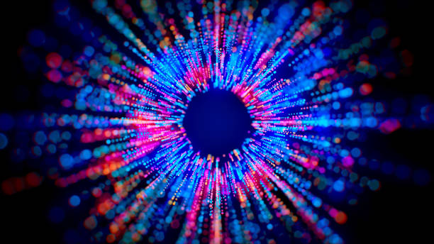 istock Abstract Artistic Blue Purple Orange Shiny Blurry Focus Sparkle Dotted Lines Particles Space Burst Form Octagon-shaped Hole Background 1646140241
