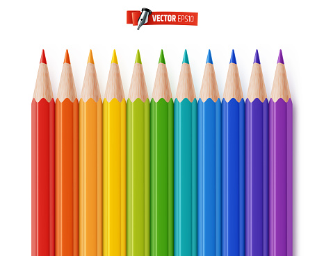 Vector realistic illustration of colored pencils on a white background.