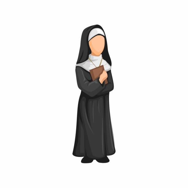 zakonnica trzymająca biblię pozowanie religijni ludzie postać rysunek rysunek ilustracja wektor - good job stock illustrations