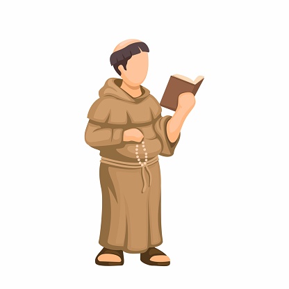 Catholic Monk In Robe Uniform Religious People Character Cartoon illustration Vector