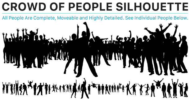 Crowd of People Silhouette Crowd of people silhouette. All people are complete, moveable and highly detailed (see individual people below).. black and white sports silhouette stock illustrations