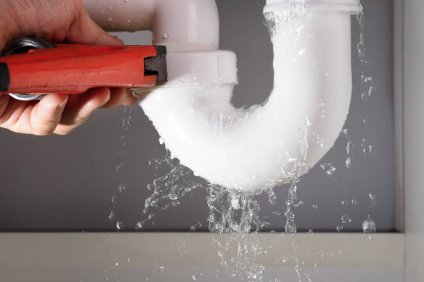 istock Plumber Fixing Sink Pipe With Adjustable Wrench 1646205479