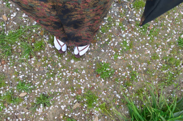 Woman in Zori & Fallen Sakura Petals
