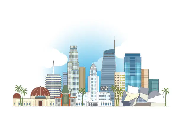 Vector illustration of Los Angeles coloured cityscape vector illustration