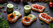 Salmon and Cream Cheese Canapes with Christmas decoration