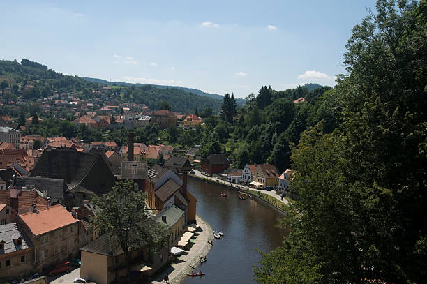 istock Elevated view over the Vltava River, Cesky Krumlov, Czech Republic 164628923