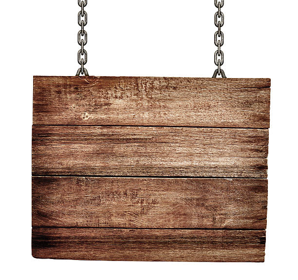 istock old wooden signboard with chains isolated 164629280