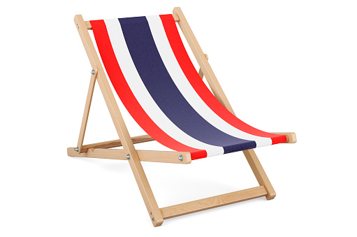 Deckchair with Thai flag. Thailand vacation, tours, travel packages, concept. 3D rendering isolated on white background