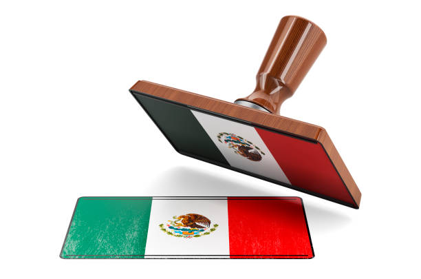 istock Wooden stamper, seal with Mexican flag, 3D rendering 1646297077