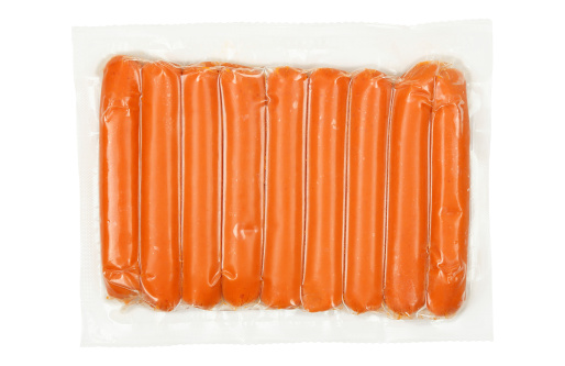 frankfurter sausages in package isolated