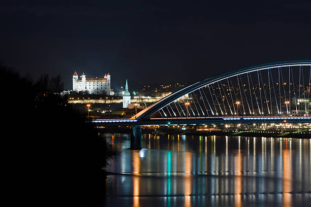 bratislava castle at night stock photo