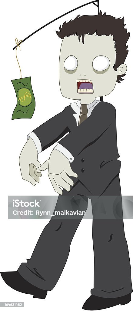 Zombie businessman A zombie businessman chasing a dollar note hanging in front of him. Business stock vector