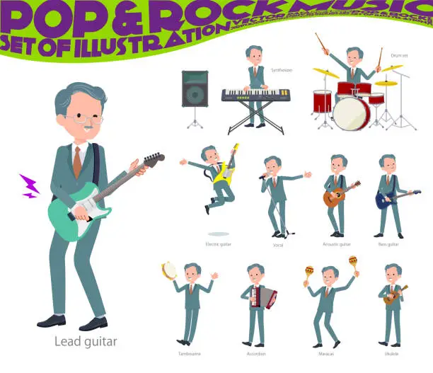 Vector illustration of A set of business president man playing rock 'n' roll and pop music