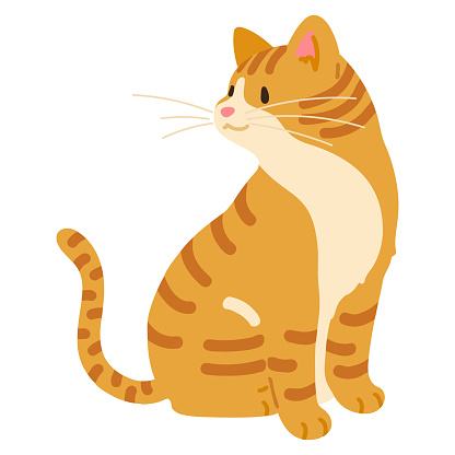 Simple and adorable illustration of orange tabby cat sitting looking sideways flat colored