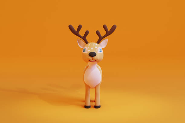 istock Cute cartoon Deer on yellow background. 3d render 1646321694
