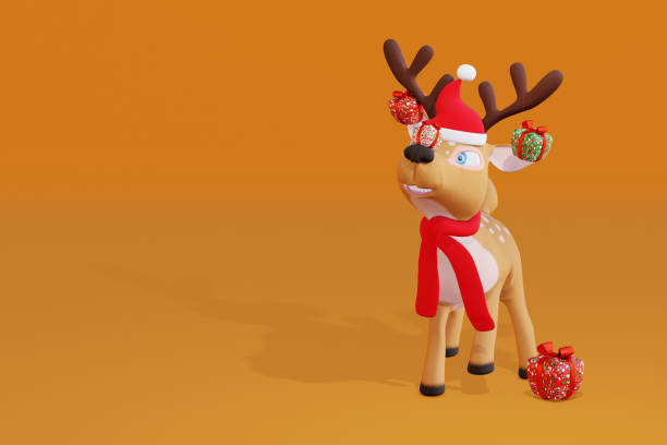 istock Cute cartoon Deer with gift in Santa hat. 3d render 1646321712