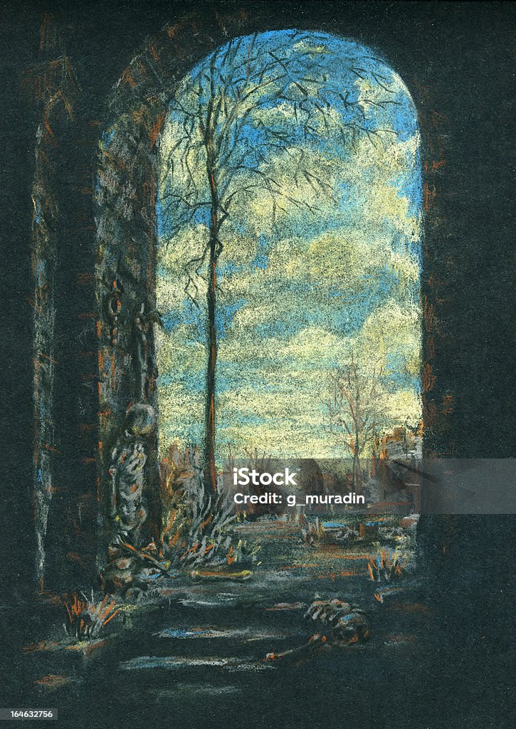 Вход в древние руины - Стоковые иллюстрации Живописное произведение роялти-фри