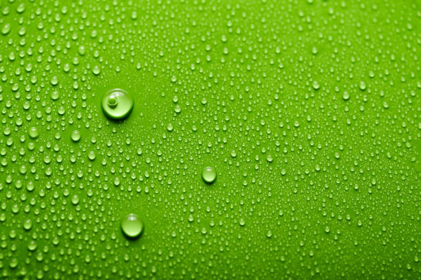 istock Small and large drops of water on a colored background. Abstract liquid sprays 1646344486