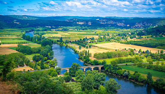 Panoramic view of Dordogne river and landscape- France
