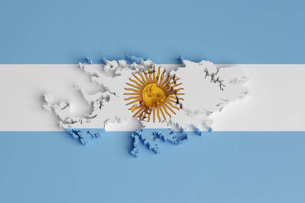 mappa delle isole falkland in tre dimensioni con i colori della bandiera argentina. illustrazione 3d. - falkland islands foto e immagini stock