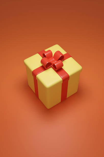istock Gift box with cartoon style bow isolated on orange background. 3d illustration. 1646362048