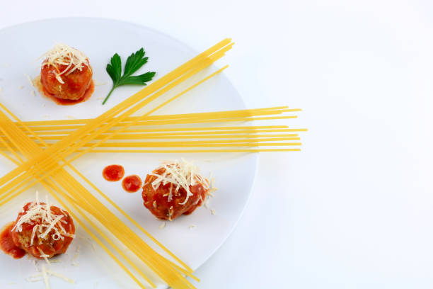 Spaghetti pasta with meatballs, tomato sauce.