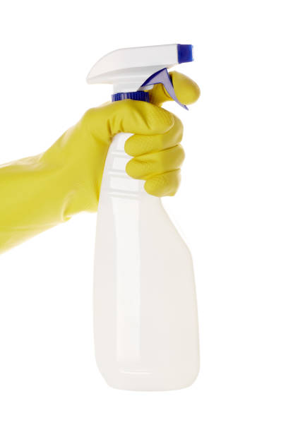 istock Detergents for home. Cleaning products. White blank plastic spray detergent bottle isolated on white background. 1646376018