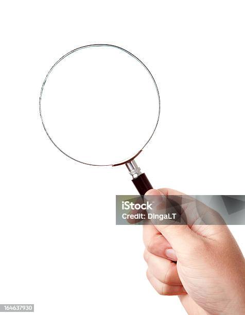 Looking Trough Magnifying Glass In Hand Stock Photo - Download Image Now - Analyzing, Blank, Circle