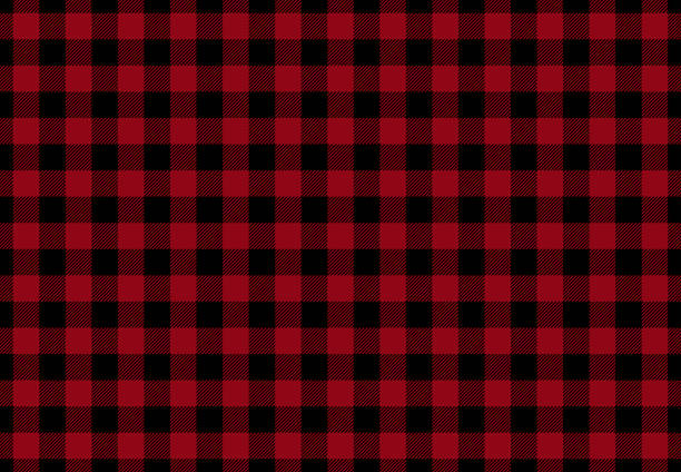 ilustraciones, imágenes clip art, dibujos animados e iconos de stock de patrón a cuadros de búfalo tejido de negro y rojo, dos colores asociados con el leñador estadounidense, estilos resistentes o cultura al aire libre - plaid tartan scottish culture celtic culture