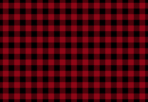 Interesting buffalo plaid pattern woven from black and red, two colors associated with American lumberjack, rugged styles or outdoorsy culture, commonly seen in flannel skirts, jackets and other items.