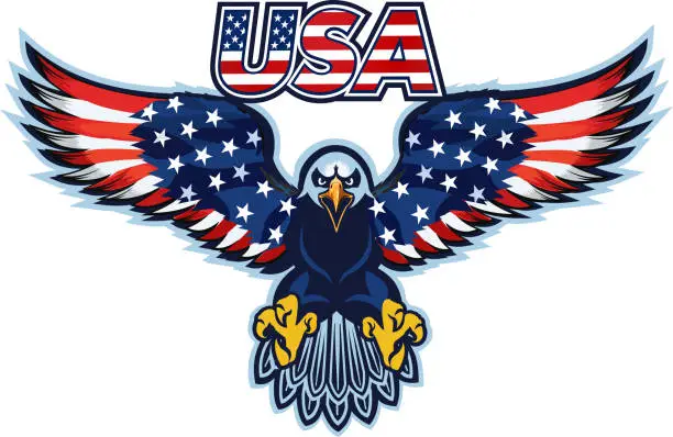 Vector illustration of American eagle with USA flags