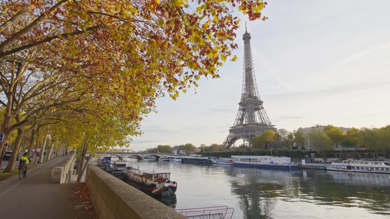 Famous Eiffel Tower in autumn one of the most iconic landmarks in Paris, France.