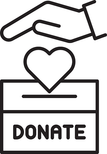 Hand putting heart in the box line icon, Vector Donation concept