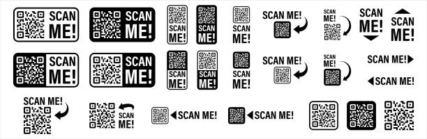 sada qr kódů s nápisem scan me. qr kód pro mobilní aplikaci, platby a slevy. vektorová ilustrace - plochý skener stock ilustrace