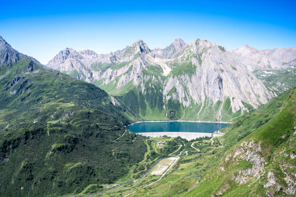 The beautiful blue colored lake di Morasco, in Northern Italy, in Nord of Valley Formazza (Piedmont), near the Swiss border.